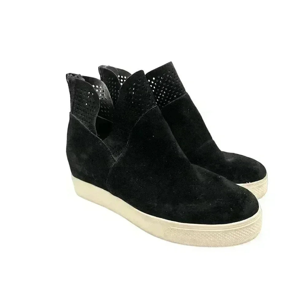 Steve Madden Black‎ Suede Leather Platform Shoes Sz 9 Wedge Sneakers